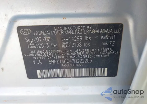 2007 Hyundai Sonata Gls из США, поврежденный, VIN 5NPET46C47H222205